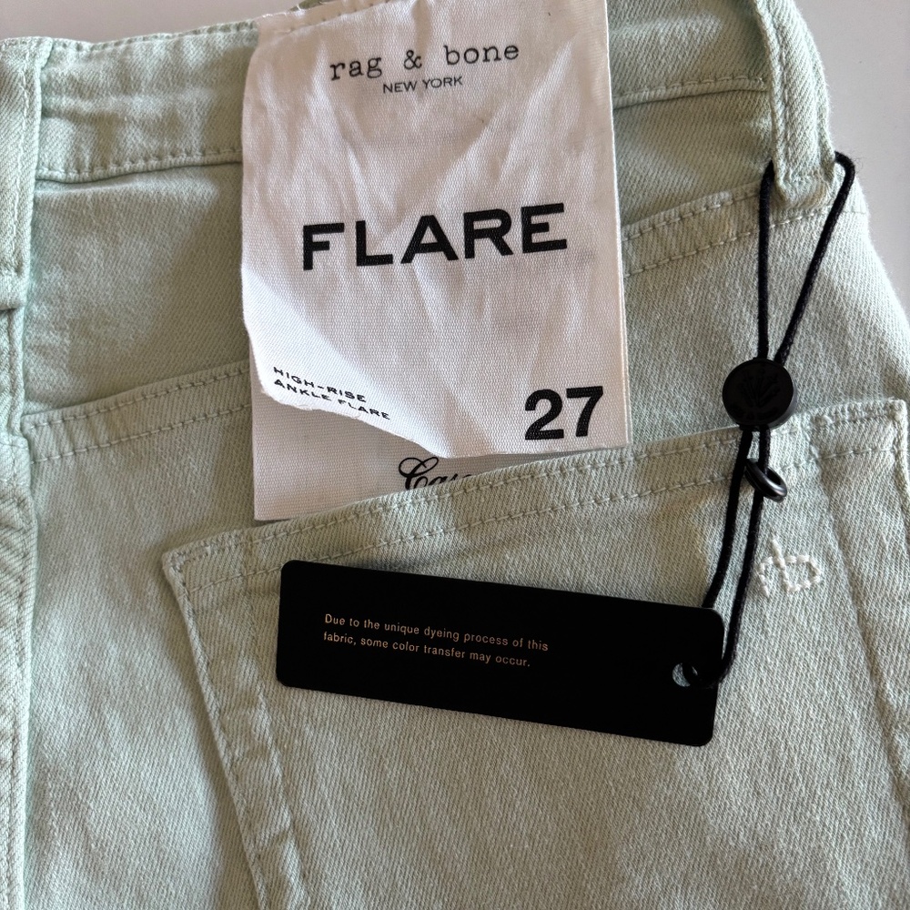 Rag & Bone W 27 Mint Color Casey High-Rise Ankle-Flare Pants/Jeans Raw Hem NWT - Picture 12 of 16